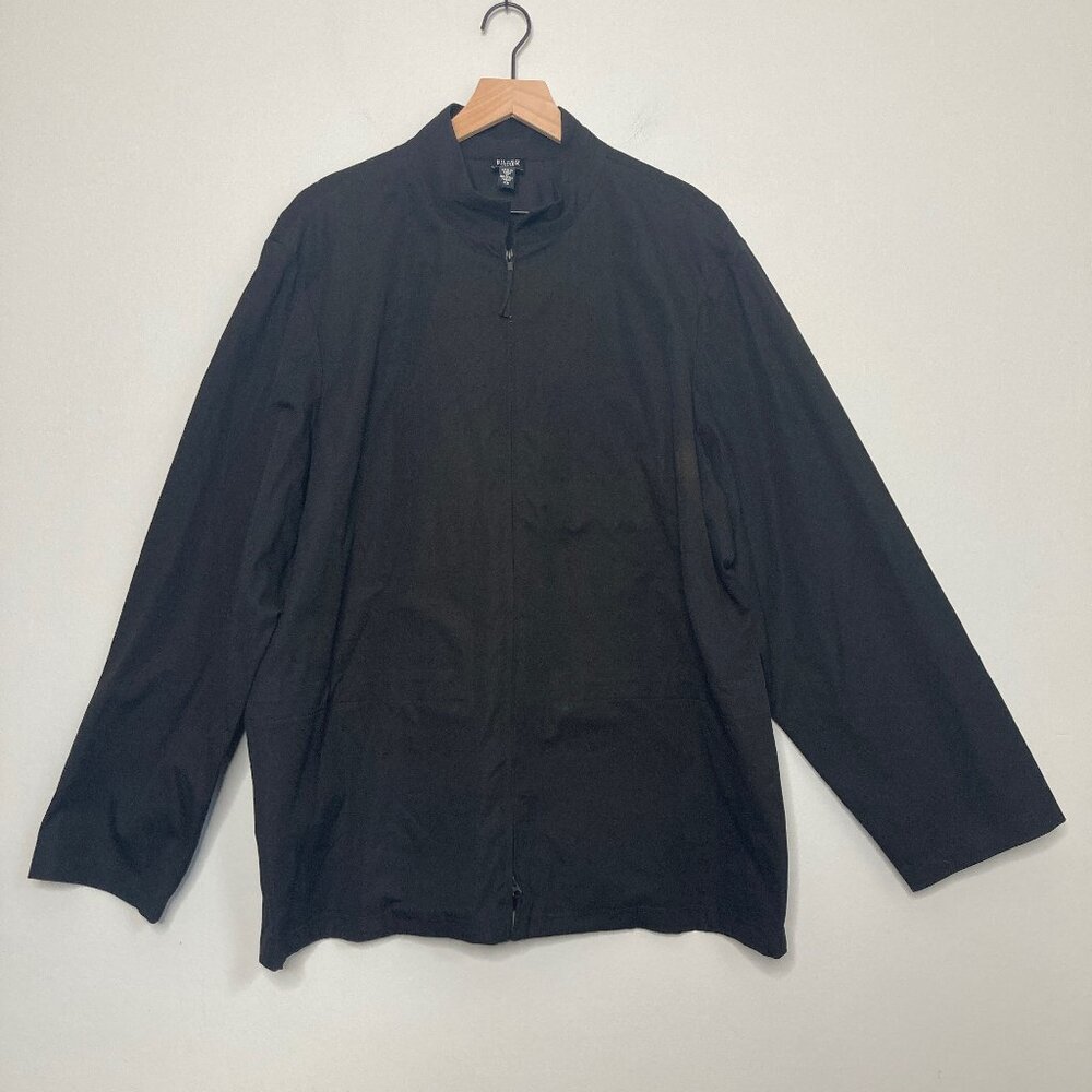 Eileen Fisher Jacket Womens 2X Black Full Zip Cotton Cinch Minimalist Capsule